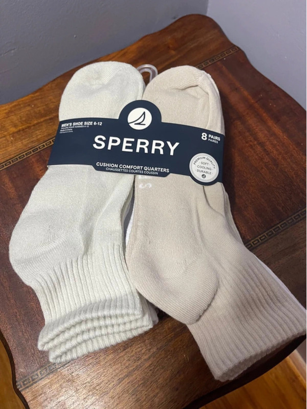 Sperry  men’s cushioned low cut socks 8 pack beige tan grey shoe sz 6-12